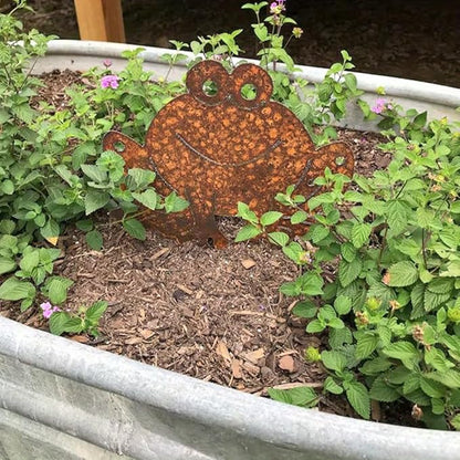 Rusty Metal Frog Garden Statue - Classic Outdoor Lawn Ornament, Durable Metal Silhouette Stake Decor for Yard, Patio, Weather-Resistant & Easy Ground Installation