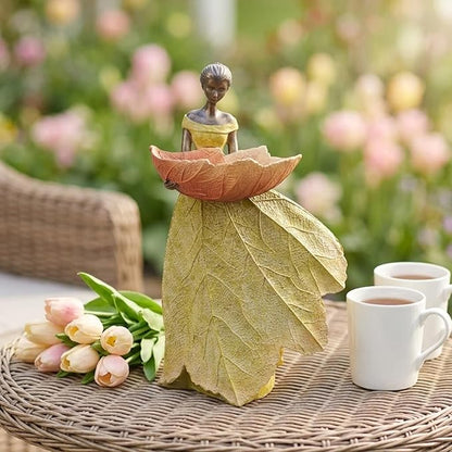 DiliComing Fairy Garden Statue Bird Feeder - 12 Inch Fairy Statue for Home Decoration, Resin Outdoor Statues for Garden Decoration, Best Bird Feeder Gift for Women(Yellow)