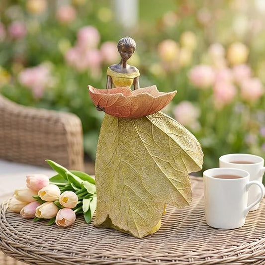 DiliComing Fairy Garden Statue Bird Feeder - 12 Inch Fairy Statue for Home Decoration, Resin Outdoor Statues for Garden Decoration, Best Bird Feeder Gift for Women(Yellow)