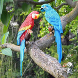 2 Pieces Fake Parrot Decor Artificial Parrot Decoration 12.5" Lifelike Large Resin Parrots Statue Tiki Bar Decorations Macaw Realistic Tropical Bird for Garden Patio Yard Lawn Tropical Tree Wall
