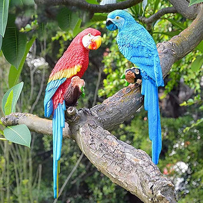 2 Pieces Fake Parrot Decor Artificial Parrot Decoration 12.5" Lifelike Large Resin Parrots Statue Tiki Bar Decorations Macaw Realistic Tropical Bird for Garden Patio Yard Lawn Tropical Tree Wall
