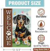 Dyrenson Welcome Dachshund Dog Decorative Garden Flag, Paw Prints Yard Outside Home Decoration Pet Owner Lover Gift, Spring Summer Burlap Outdoor Small Decor Double Sided 12 x 18