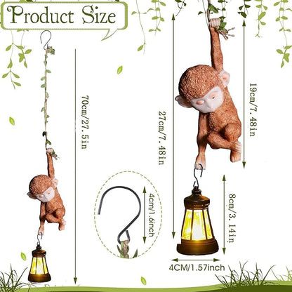 Solar Powered Hanging Monkey Figurine with LED Lantern Resin Climbing Baby Chimpanzee Vine Statue for Garden, Yard, Wall Decor – Waterproof, Durable & Adorable Outdoor Solar Light