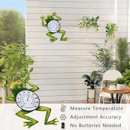 Frog Outdoor Thermometer, Metal Indoor Wall Thermometer, 15.7" No Battery Needed Outside Thermometer for Patio Home Room Decor