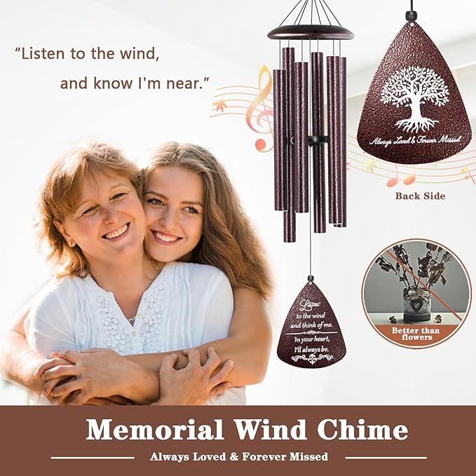 Soopau Sympathy Wind Chimes for Outside, 32'' Memorial Wind Chimes for Loss of Loved One, Memorial Gifts for Loss of Mother Father, Bereavement Gift in Memory of Loved One (Bronze)
