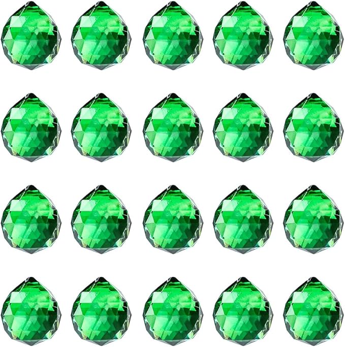 20pcs DIY Crystal Prism Suncatcher for Windows Hanging, 20mm Clear Glass Crystal Sun Catcher Beads Pendants Maker Balls for Indoor Outdoor Garden Feng Shui Home Decor Green