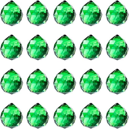 20pcs DIY Crystal Prism Suncatcher for Windows Hanging, 20mm Clear Glass Crystal Sun Catcher Beads Pendants Maker Balls for Indoor Outdoor Garden Feng Shui Home Decor Green