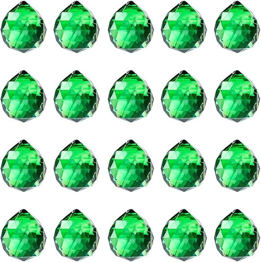 20pcs DIY Crystal Prism Suncatcher for Windows Hanging, 20mm Clear Glass Crystal Sun Catcher Beads Pendants Maker Balls for Indoor Outdoor Garden Feng Shui Home Decor Green