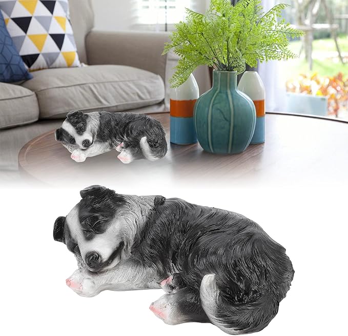 Sleep Puppy Statues Sculptures,Border Collie Figurine,Synthetic Resin Waterproof Border Collie Ornament,Outdoor Dog Statues for Garden Patio, Lawn, Yard Art Decoration