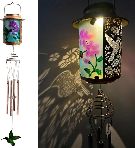 Solar Wind Chimes for Outdoor, Hummingbird Garden Decorations Memorial Wind Chimes Deep Tone, Sympathy Windchimes for Outside Garden Décor, Gifts for Mom, Grandma-Hummingbird