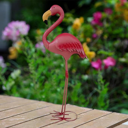 Metal Flamingo Garden Statue Outdoor Yard Art, Iron Animal Figurine Landscape Ornament for Lawn Patio Poolside Decor- Height 50.5 cm