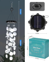 Solar Wind Chimes Decorative Lights for Outside, Shells Gifts for Mom Grandma Women Wife Girls, Hanging Solar Light for Holiday Garden Yard Window (White)