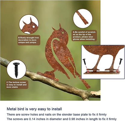 5PCS Rusty Metal Birds Decoration, Outdoor Fence Yard Decor, Metal Bird Art, Fence Decorations Outdoor, Rustic Garden Decor, Garden Sculptures Statues, Lawn Ornaments (Wren)