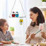 Double-Side High Stained Glass Suncatcher Panel, Multicolor Owls Suncatcher for Windows Doors Room Home Decoration Hummingbird Ornamentand Gifts for Bird Lovers Owl Gifts for Mom,Grandma(red)
