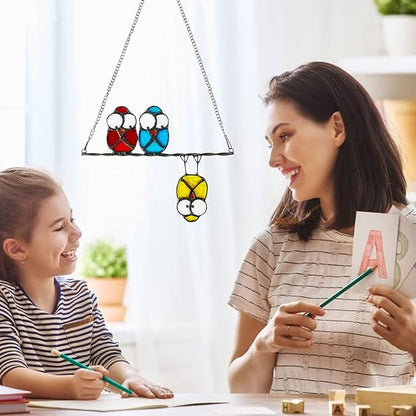 Double-Side High Stained Glass Suncatcher Panel, Multicolor Owls Suncatcher for Windows Doors Room Home Decoration Hummingbird Ornamentand Gifts for Bird Lovers Owl Gifts for Mom,Grandma(red)