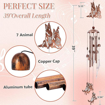 German Shepherd Wind Chimes for Outside - Metal Windchimes Outdoors, Dog Gifts for Women/Men, Memorial/Birthday/Housewarming/Festival Gifts, Chimes for Garden Decor Patio Yard Outdoors