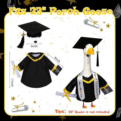Porch Goose Graduation Outfit Fits 23 Inch Cement or Plastic Geese, Complete Porch Goose Clothes Set with Cap, Gown, Stole, Book & Memory Book for Graduation Party Outdoor Yard Lawn Classroom Decor