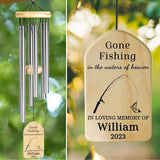 Memorial Wind Chimes - Gone Fishing in Heaven Memorial Gifts - Sympathy Gift for Loss of Father, Husband, Brother, Fisherman, Papa, Grandpa - in Memory of Fishing Lover