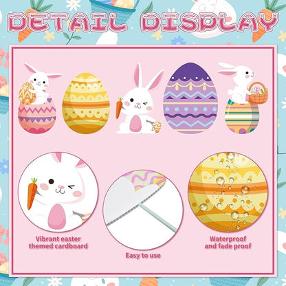 48 Inch Easter Bunny and Egg Yard Signs with Stakes - Large Bunny and Egg Stackable Designs for Outdoor Garden and Lawn Decorations for Easter Day Party Favors, Spring Holiday Celebrations
