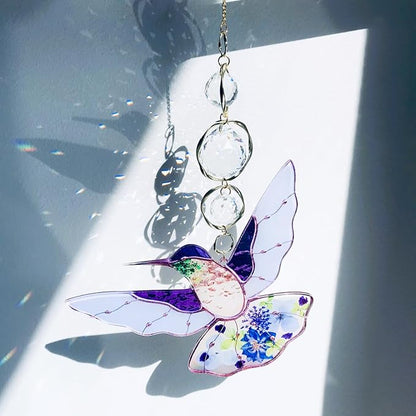Purple Acrylic Hummingbird Flowers Garden Suncatcher Window Hanging Crystal Prism Rainbow Maker Sun Catcher Ornaments Appreciation Thank You Gifts for Mom Grandma Sister Home Decor