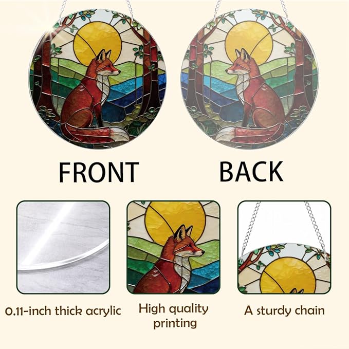 Moon Fox Acrylic Suncatcher, Artistic Colorful Sun Catcher, Indoor Window Wall Art, Boho Acrylic Window Hanging, Home Garden Decors, Christmas Decor Ornaments