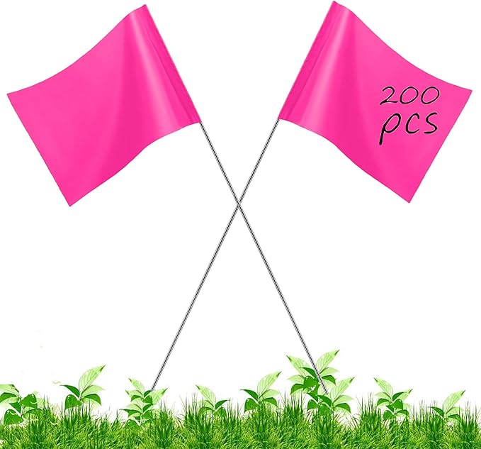 200Pack Pink Marking Flags, JIZHGRAD 15x4x5 Inch Marker Flags Use for Yard & Lawn, Boundary & Dog Training, Survey & Landscape, Sprinkler & Surveyor, Garden & Construction, High Visibility, Sturdy, Versatile, UV & Weather Resistant