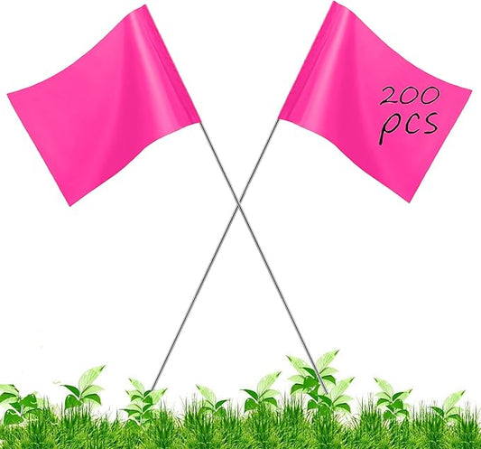 200Pack Pink Marking Flags, JIZHGRAD 15x4x5 Inch Marker Flags Use for Yard & Lawn, Boundary & Dog Training, Survey & Landscape, Sprinkler & Surveyor, Garden & Construction, High Visibility, Sturdy, Versatile, UV & Weather Resistant