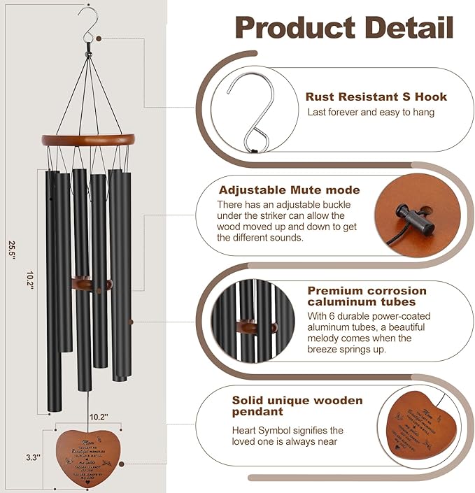 Memorial Gifts for Loss of Mother,Windchimes in Memory of a Loved One Sympathy Gifts for Loss of Mom Memorial Wind Chimes for Loss of Mother Remembrance Bereavement Condolence Gifts