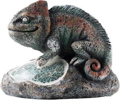 Rezpuao Solar Chameleon Garden Statues Outdoor Decor Resin Chameleon Figurine with Solar Light for Patio,Balcony,Yard,Lawn Ornament,Perfect Garden Gift