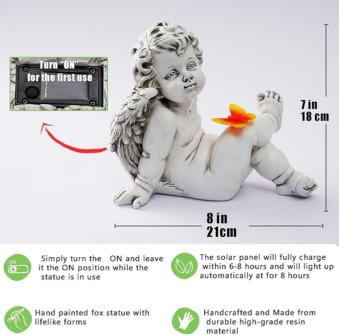Solar Angel Outdoor Garden Decor Statues Ches Solar Outdoor Sculptures for Outside Yard Art Patio Balcony Front Lawn Ornaments Gifts for Mom Grandma Women