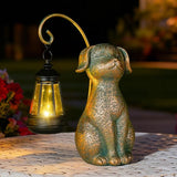 Solar Garden Decor Dog Statues with Lantern,Waterproof Resin Solar Outdoor Statue Decoration for Yard, Lawn, Flower Bed, Backyard, Front Yard, Patio, Balcony – Gift for Dog Lovers