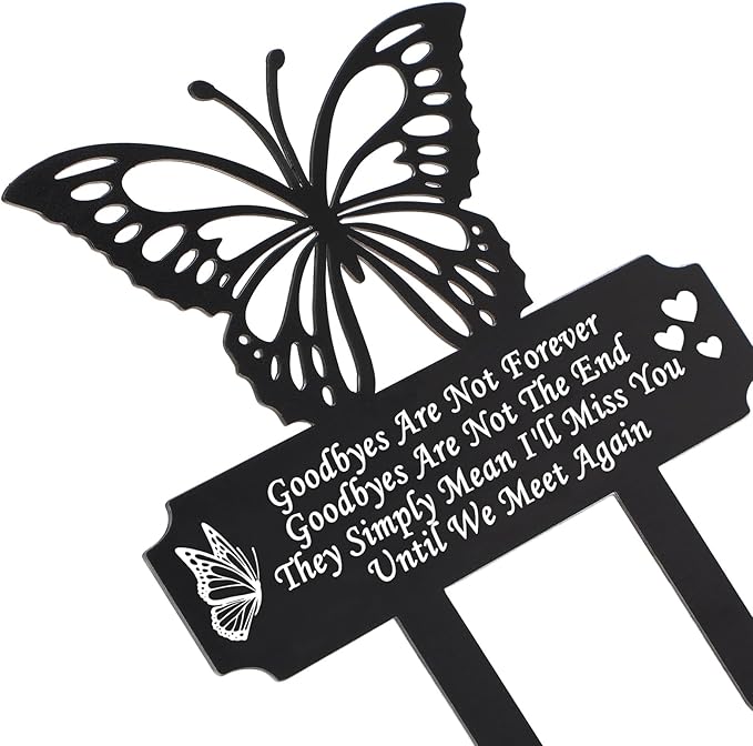 Buryeah Grave Decoration for Cemetery Butterfly Memorial Stake Headstone for Grave Memorial Garden Decor Waterproof Double Sided Print Metal Cemetery Marker, 13.19 x 11.81 Inches(Vivid Style)
