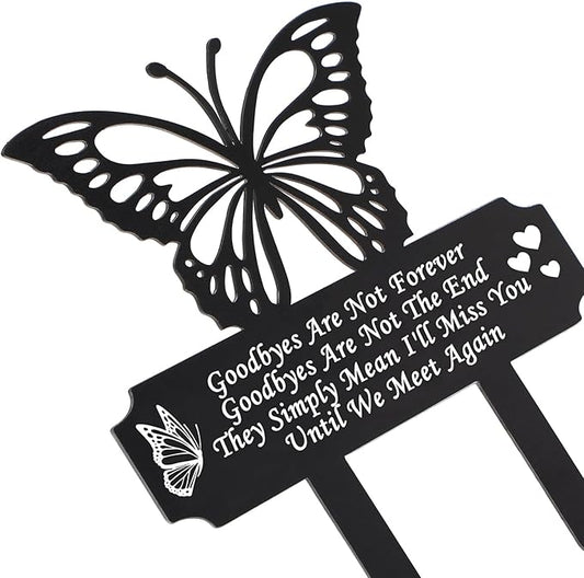 Buryeah Grave Decoration for Cemetery Butterfly Memorial Stake Headstone for Grave Memorial Garden Decor Waterproof Double Sided Print Metal Cemetery Marker, 13.19 x 11.81 Inches(Vivid Style)