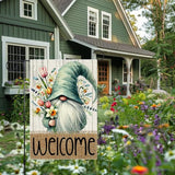Welcome Spring Garden Flag 12x18 inch Burlap Double Sided Gnome Colorful Floral Small Summer Garden Flags Decorations For Outside Yard Home Outdoor Patio Lawn Decor
