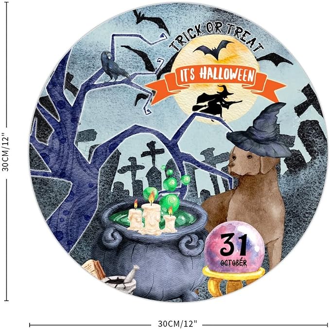 Retro Metal Sign 12"x12",Happy Halloween Scary Night Grave Witch Bats Trick Or Treat Dog Aluminum Tin Metal Sign for Home Living Room Bedroom Garden Farm Patio Decor Wall Art Poster