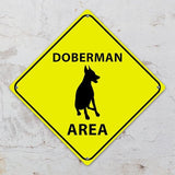 Warning Doberman Area Aluminum Metal Sign Doberman Dog Caution Crossing Xing Street Sign Yellow Diamond Shape Funny Metal Sign For Indoor Outdoor 10x10in