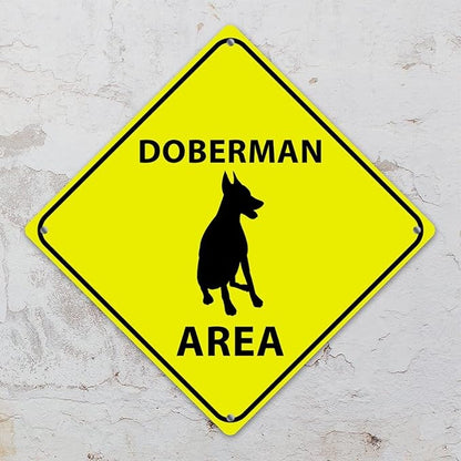 Doberman Crossing Xing Sign Beware of Doberman Dog Metal Sign Doberman Funny Warning Sign Crossing Zone Sign for Farm Yard Front Door Indoor Outdoor Street Sign 12x12in