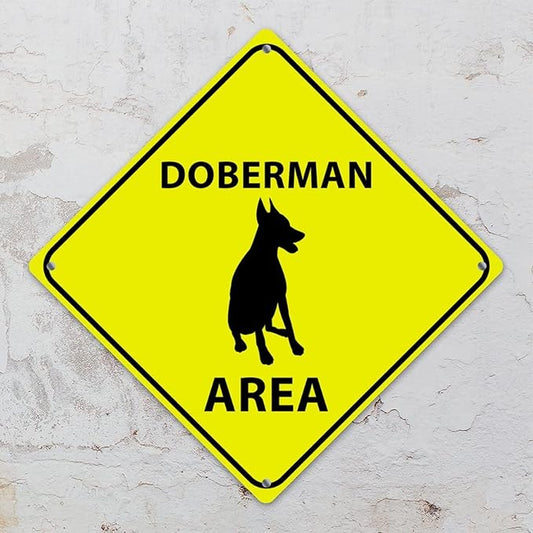 Caution Doberman Crossing XING Tin Sign Doberman Dog Area Warning Street Sign Doberman Novelty Caution Road Sign for Home Man Cave Door Porch Garden 15x15in