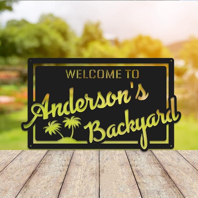MeMate Personalized Metal Sign for Backyard, Patio, Garden, Deck, Large Outdoor Decor, Housewarming Gifts