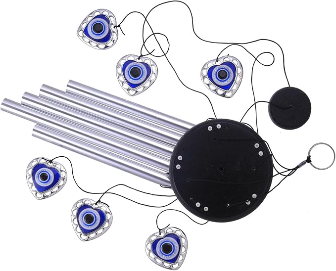 Blue Evil Eye Heart-Shaped Wind Chimes Outdoor Decor, Mobile Evil Eye Windcatcher, Heart Evil Eye Wind Bells, Blue Evil Eye Amulet Wind Chimes for Home, Gift for Mom, Balcony, Patio, Garden Decoration
