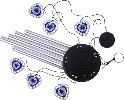 Blue Evil Eye Heart-Shaped Wind Chimes Outdoor Decor, Mobile Evil Eye Windcatcher, Heart Evil Eye Wind Bells, Blue Evil Eye Amulet Wind Chimes for Home, Gift for Mom, Balcony, Patio, Garden Decoration
