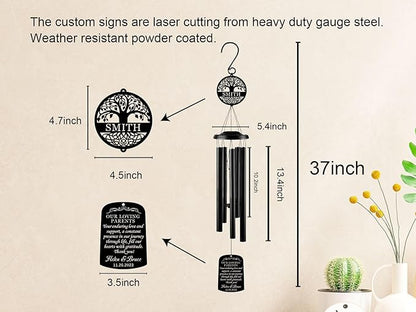 Personalized 37" Wind Chime Wedding Gift for Parents from Bride & Groom, Personalized Parents Wedding Thank You Gift, Custom Mother of Bride Present
