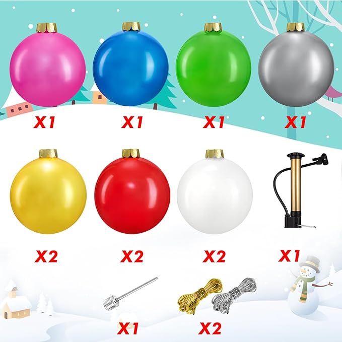 Inflatable Christmas Ornaments, 10 PCS Outdoor/Indoor Decorations for Christmas Tree, Front Door, Yard & New Year Festive (9 Inch Balls)