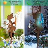 Solar Garden Fairy Statue with LED Lights, Metal Yard Art Outdoor Figurine for Patio Path Yard Decor