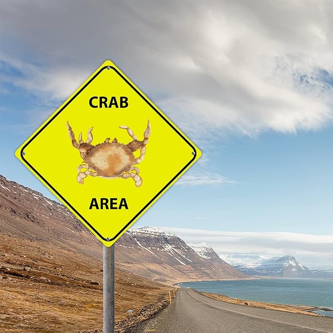 Crab Area Xing Caution Crossing Sign Ocean Animal Aluminum Metal Sign Warning Sign Novelty Road Fence Yard Wall Decor For Indoor Outdoor Highway15x15in