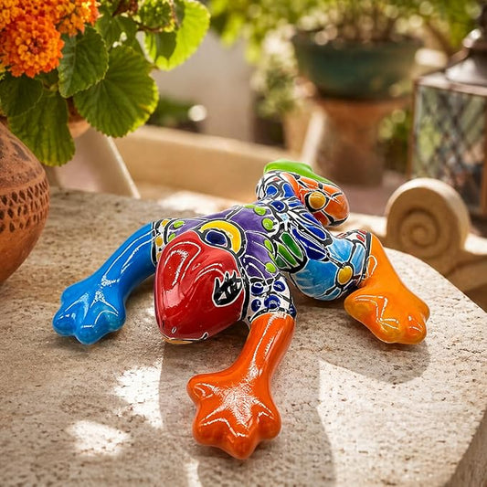 Colorful Garden Decor Frog - Ceramic Mexican Home Decor Talavera - Hand Painted in Mexico - Mexican Wall Decor - Multicolor Frog in Gift Box - Rana Multicolor