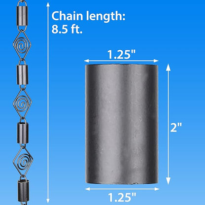 RainChains Pacific Diamond Rain Chain 8.5ft Black Aluminum Rain Chains for Gutters Heavy Rain Downspout Chains for Gutters Decorative.