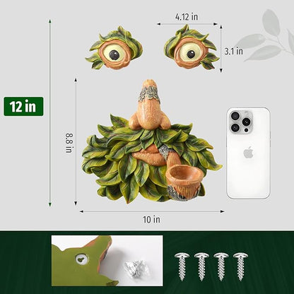 Flytime Tree Face Garden Decor with Bird Feeder - 12 Inch Whimsical Outdoor Statue, Weather Resistant Resin Tree Hugger Art for Yard & Garden