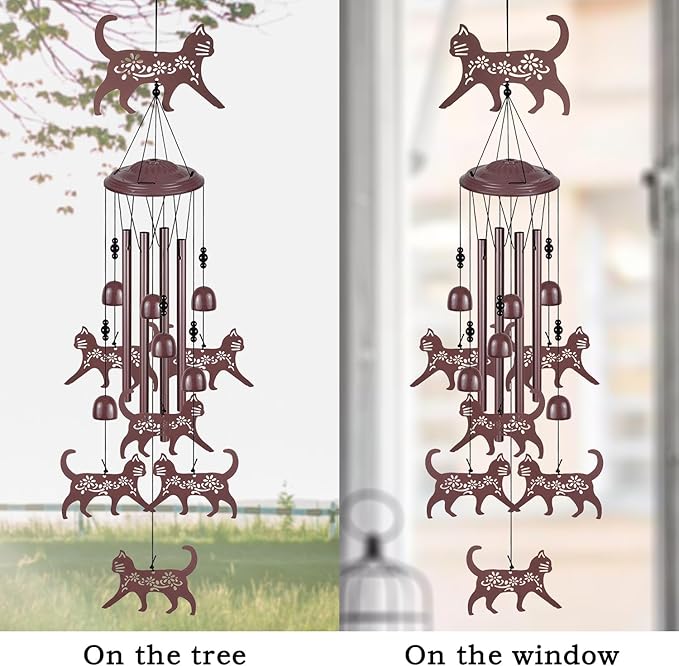 Coffee Color Cat Wind Chimes - Gifts for Mom, Home, Garden, Balconies, Rooms, Patio, Indoor, Outdoor Decoration - Memorial Chimes, Wind Catcher, Outside Bells Decor
