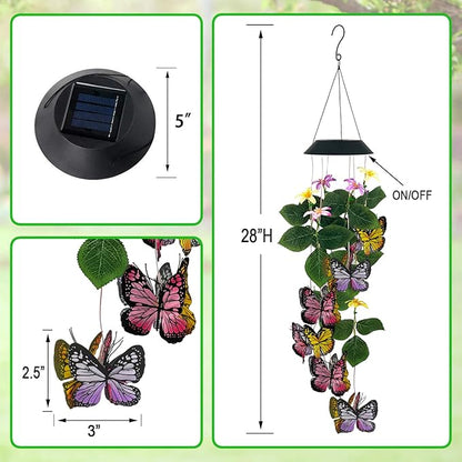 Solar Wind Chimes Outdoor,Colorful Butterfly with Color Changing LED Dangler Mobiles for Outside,Hanging Decoraition for Patio,Porch,Yard,Gifts for Women